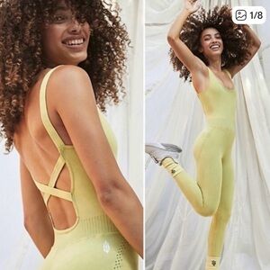 FP Movement by Free People Pale Lemon Seamless Scoop-Back Jumpsuit